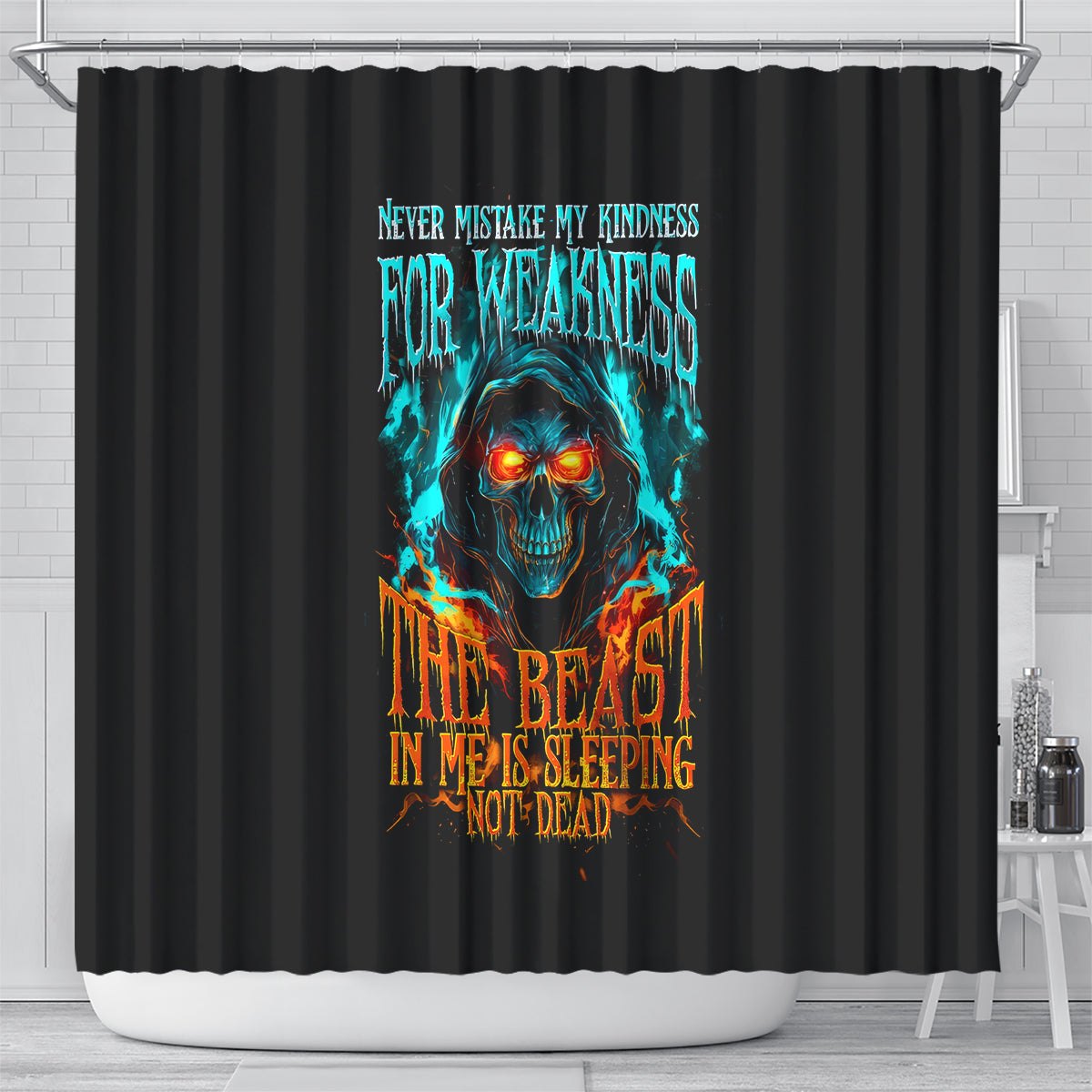 flame-skull-shower-curtain-never-mistake-my-kindness-for-weakness-the-beast-in-me-is-sleeping-noe-dead