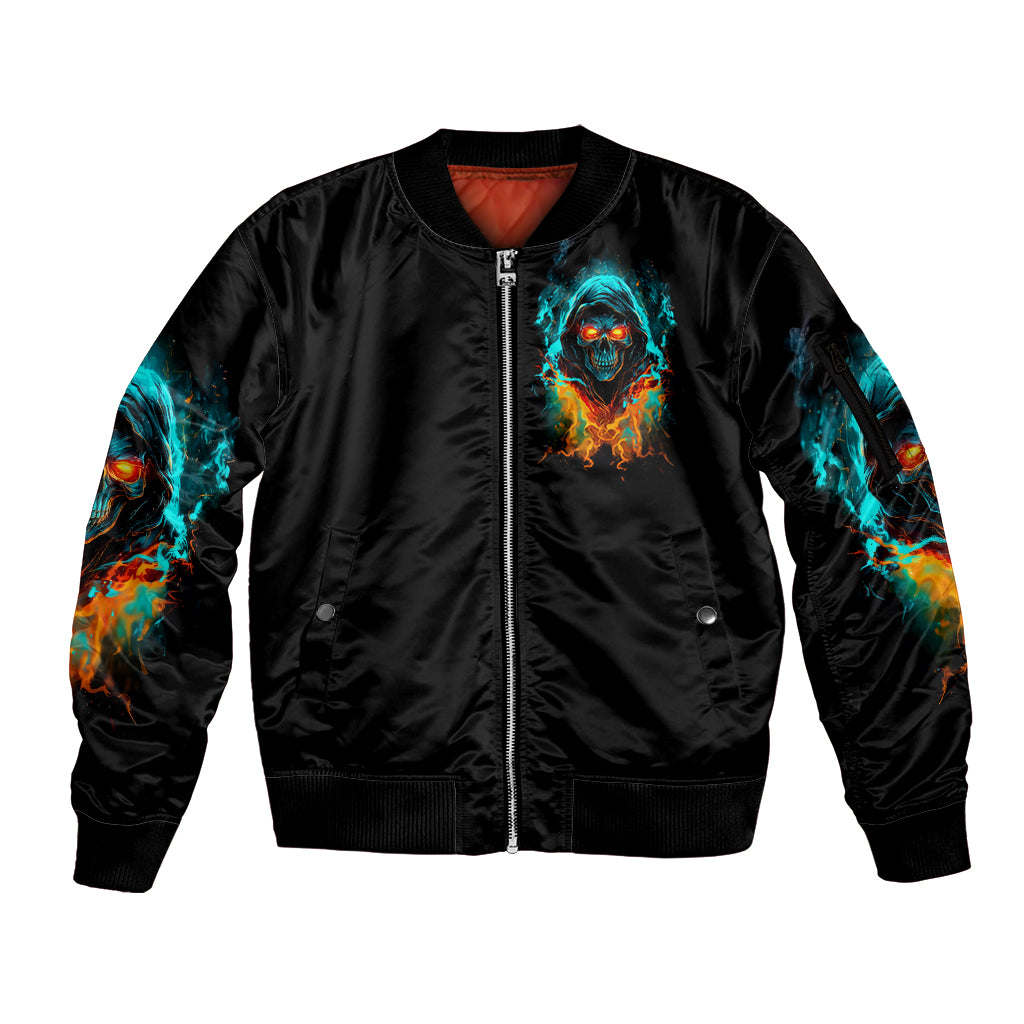 Flame Skull Sleeve Zip Bomber Jacket Never Mistake My Kindness For Weakness The Beast In Me Is Sleeping Noe Dead - Wonder Print Shop