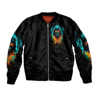 Flame Skull Sleeve Zip Bomber Jacket Never Mistake My Kindness For Weakness The Beast In Me Is Sleeping Noe Dead - Wonder Print Shop