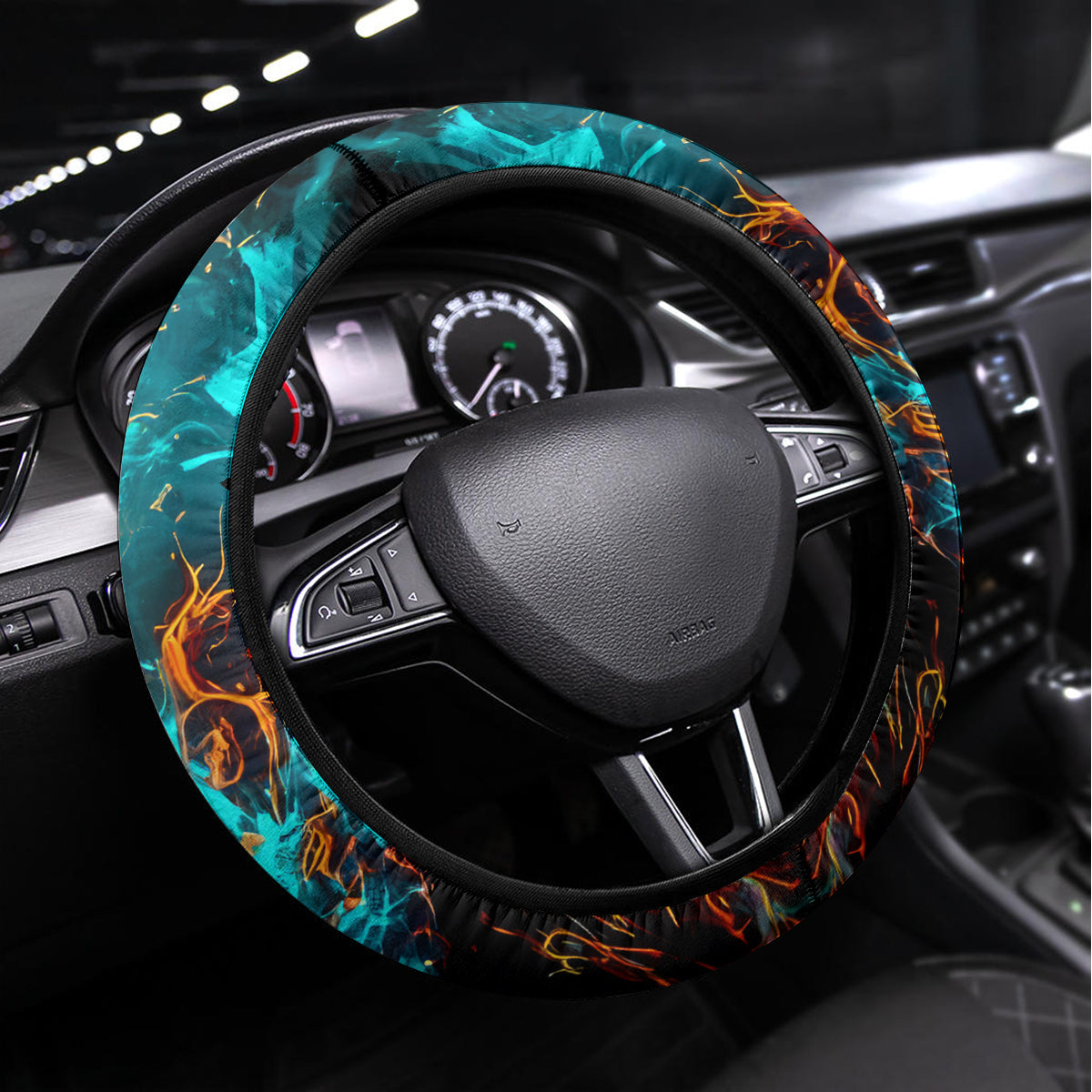 Flame Skull Steering Wheel Cover Never Mistake My Kindness For Weakness The Beast In Me Is Sleeping Noe Dead - Wonder Print Shop