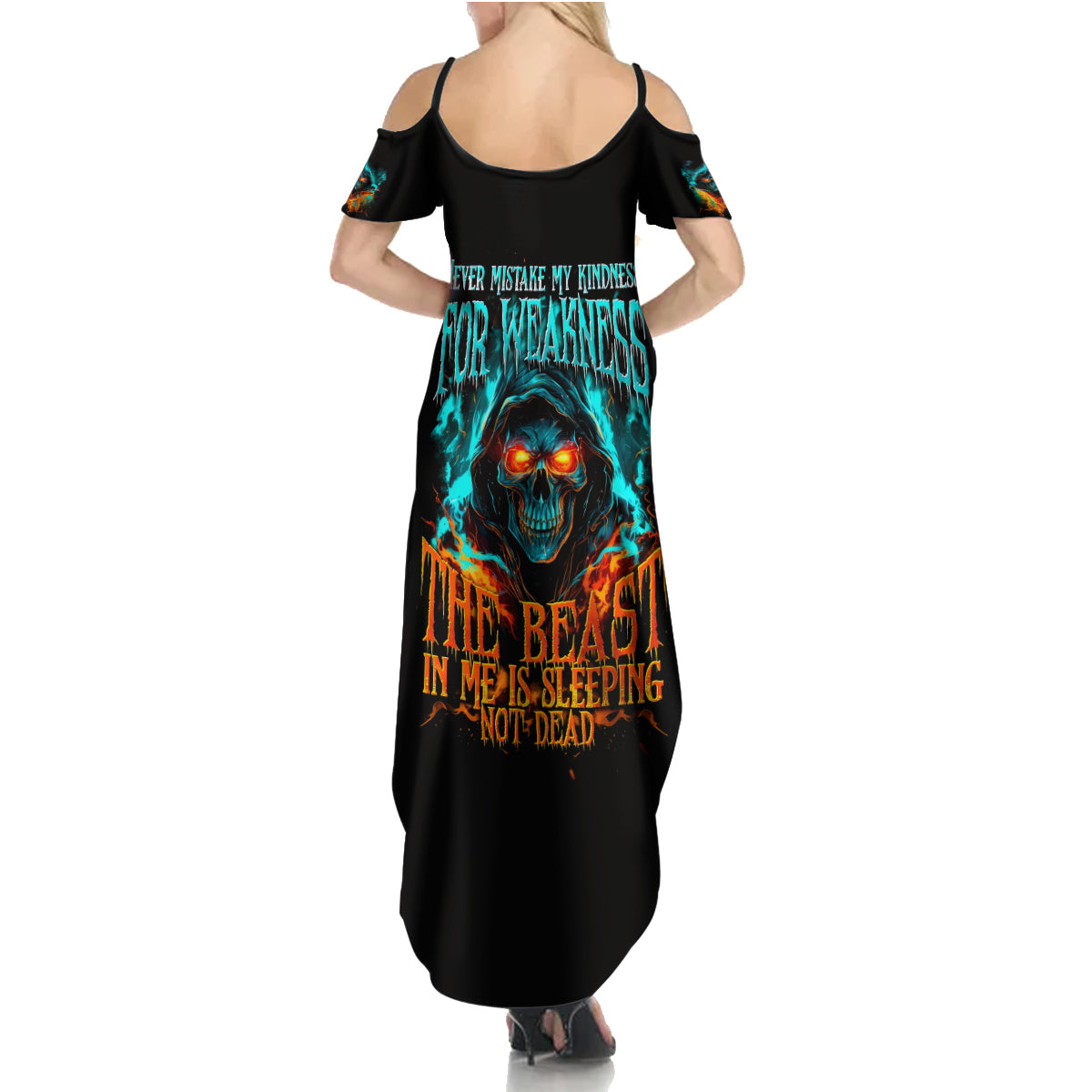 Flame Skull Summer Maxi Dress Never Mistake My Kindness For Weakness The Beast In Me Is Sleeping Noe Dead - Wonder Print Shop