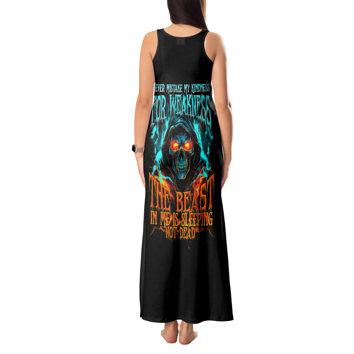 Flame Skull Tank Maxi Dress Never Mistake My Kindness For Weakness The Beast In Me Is Sleeping Noe Dead - Wonder Print Shop