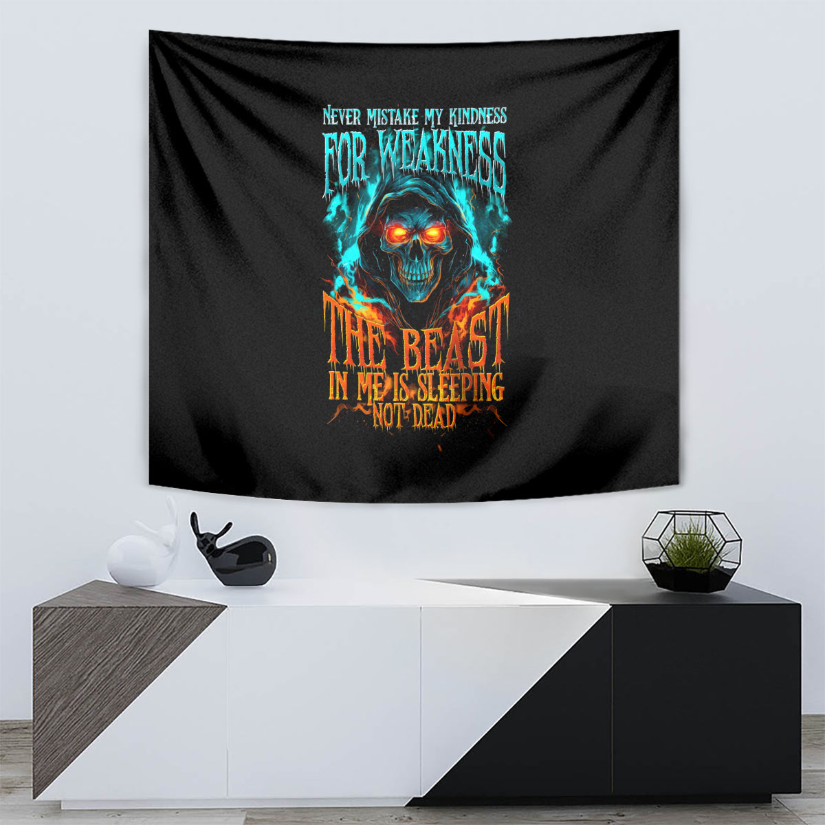 Flame Skull Tapestry Never Mistake My Kindness For Weakness The Beast In Me Is Sleeping Noe Dead - Wonder Print Shop