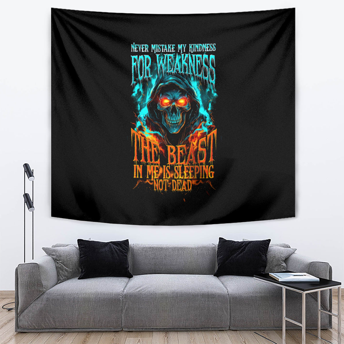 Flame Skull Tapestry Never Mistake My Kindness For Weakness The Beast In Me Is Sleeping Noe Dead - Wonder Print Shop