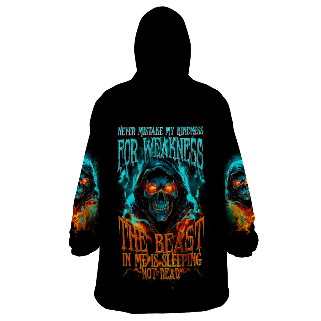 Flame Skull Wearable Blanket Hoodie Never Mistake My Kindness For Weakness The Beast In Me Is Sleeping Noe Dead - Wonder Print Shop