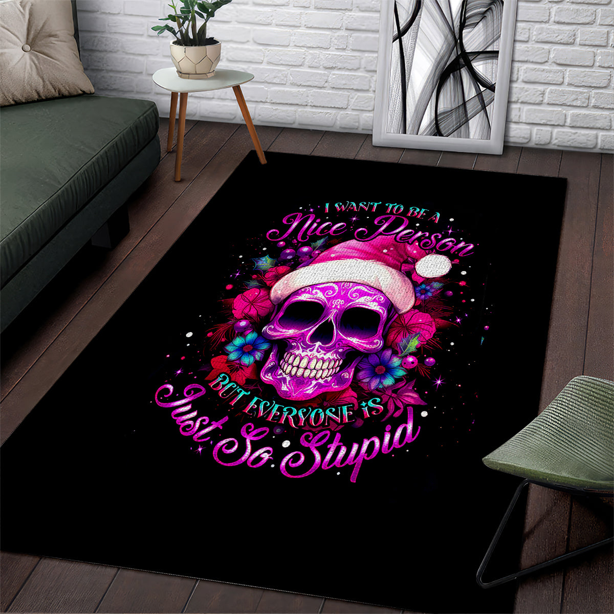 Sugar Skull Santa Area Rug I Wan't To Be A Nice Person But Everyone Is Just So Stupid - Wonder Print Shop
