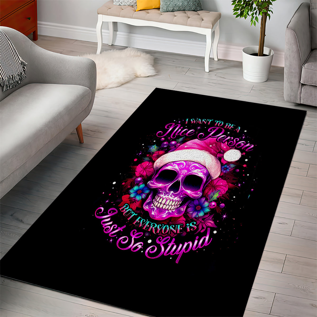 Sugar Skull Santa Area Rug I Wan't To Be A Nice Person But Everyone Is Just So Stupid - Wonder Print Shop