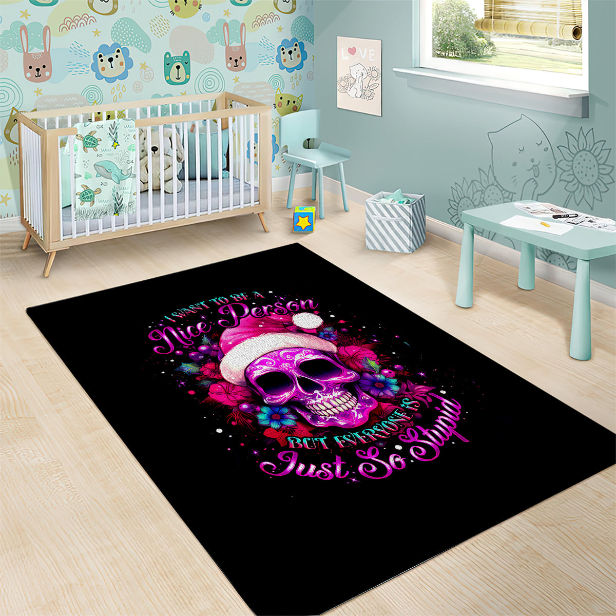 Sugar Skull Santa Area Rug I Wan't To Be A Nice Person But Everyone Is Just So Stupid - Wonder Print Shop