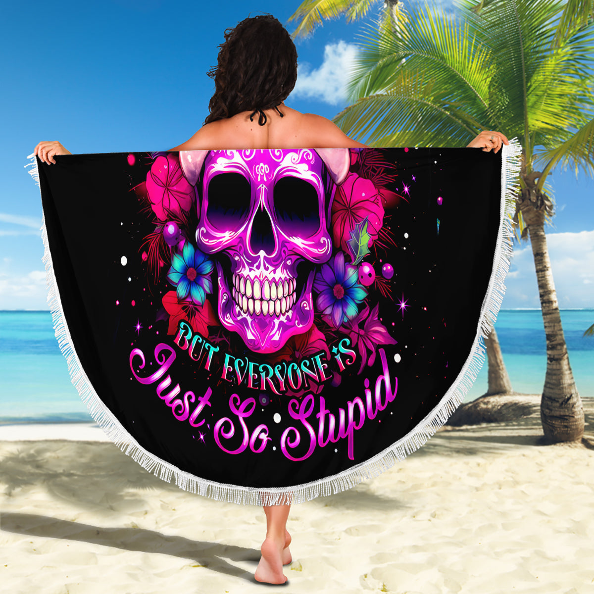 Sugar Skull Santa Beach Blanket I Wan't To Be A Nice Person But Everyone Is Just So Stupid - Wonder Print Shop