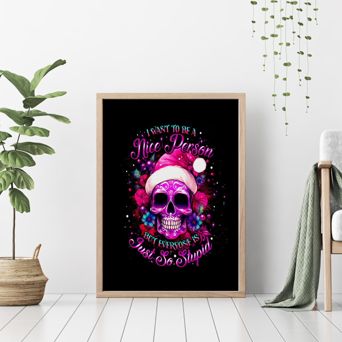 Sugar Skull Santa Canvas Wall Art I Wan't To Be A Nice Person But Everyone Is Just So Stupid - Wonder Print Shop