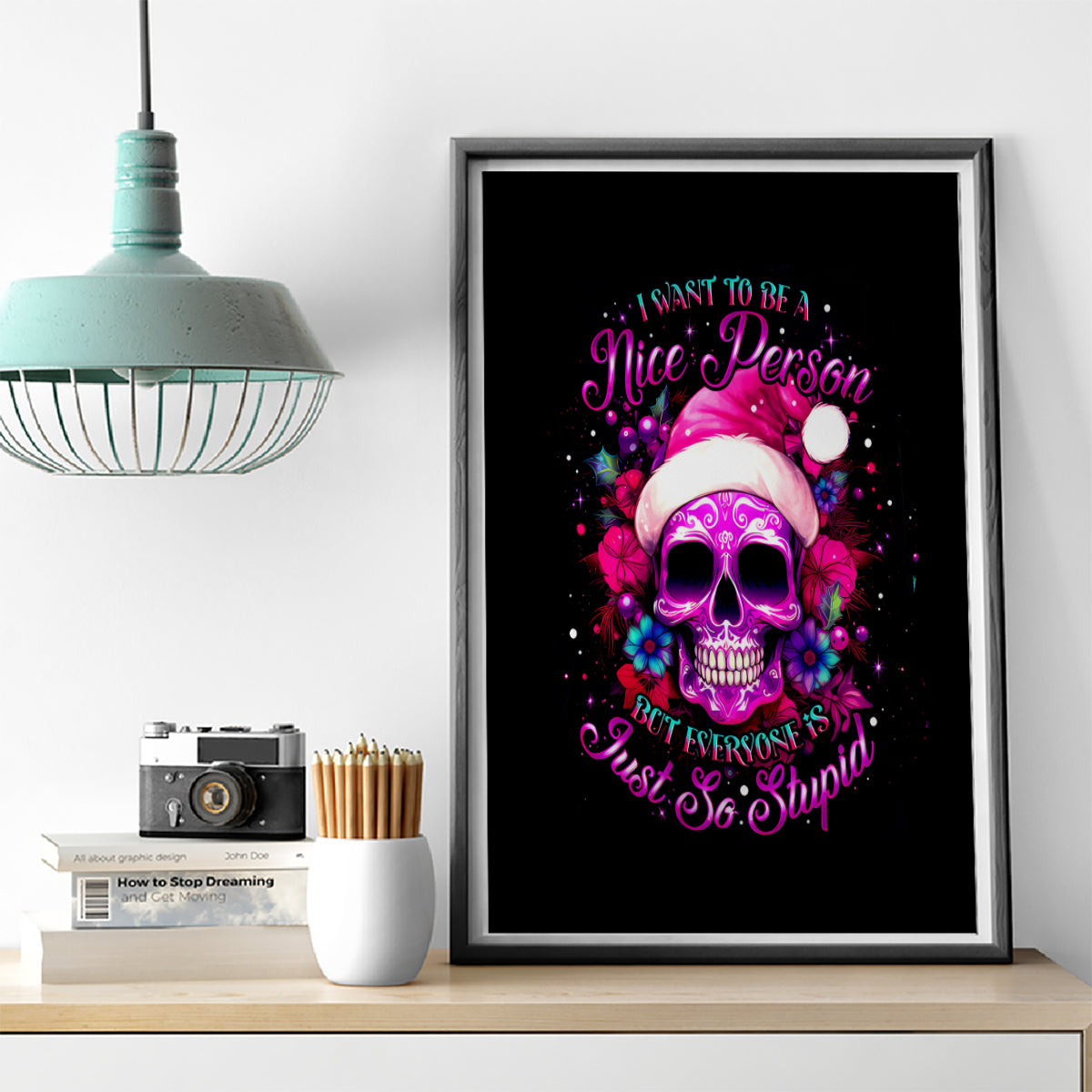 Sugar Skull Santa Canvas Wall Art I Wan't To Be A Nice Person But Everyone Is Just So Stupid - Wonder Print Shop
