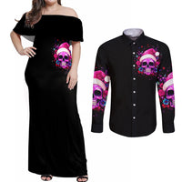 Sugar Skull Santa Couples Matching Off Shoulder Maxi Dress and Long Sleeve Button Shirt I Wan't To Be A Nice Person But Everyone Is Just So Stupid - Wonder Print Shop