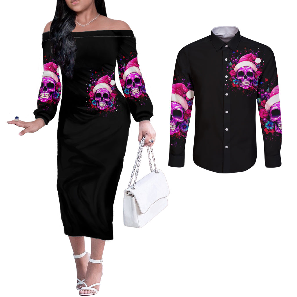 sugar-skull-santa-couples-matching-off-the-shoulder-long-sleeve-dress-and-long-sleeve-button-shirt-i-want-to-be-a-nice-person-but-everyone-is-just-so-stupid