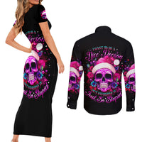 Sugar Skull Santa Couples Matching Short Sleeve Bodycon Dress and Long Sleeve Button Shirt I Wan't To Be A Nice Person But Everyone Is Just So Stupid - Wonder Print Shop