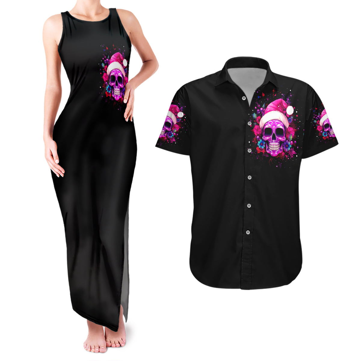 Sugar Skull Santa Couples Matching Tank Maxi Dress and Hawaiian Shirt I Wan't To Be A Nice Person But Everyone Is Just So Stupid - Wonder Print Shop