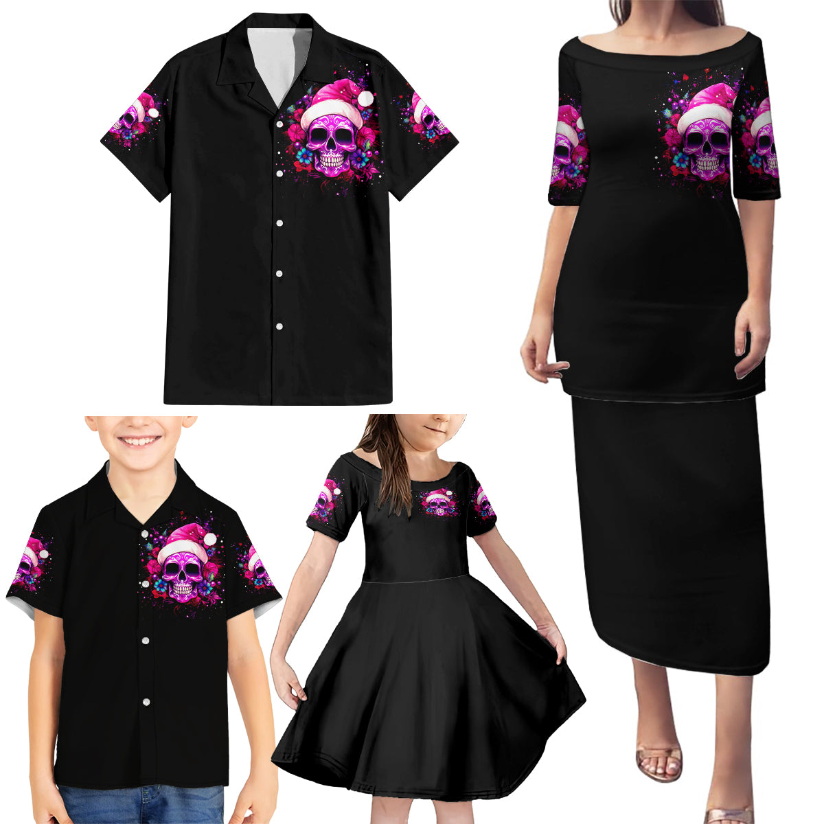Sugar Skull Santa Family Matching Puletasi Dress and Hawaiian Shirt I Wan't To Be A Nice Person But Everyone Is Just So Stupid - Wonder Print Shop