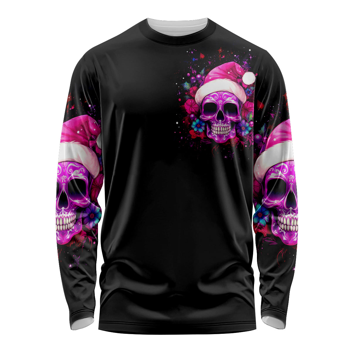 Sugar Skull Santa Long Sleeve Shirt I Wan't To Be A Nice Person But Everyone Is Just So Stupid - Wonder Print Shop