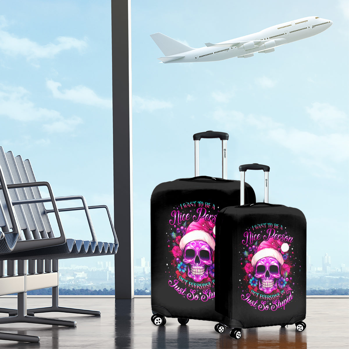 Sugar Skull Santa Luggage Cover I Wan't To Be A Nice Person But Everyone Is Just So Stupid - Wonder Print Shop