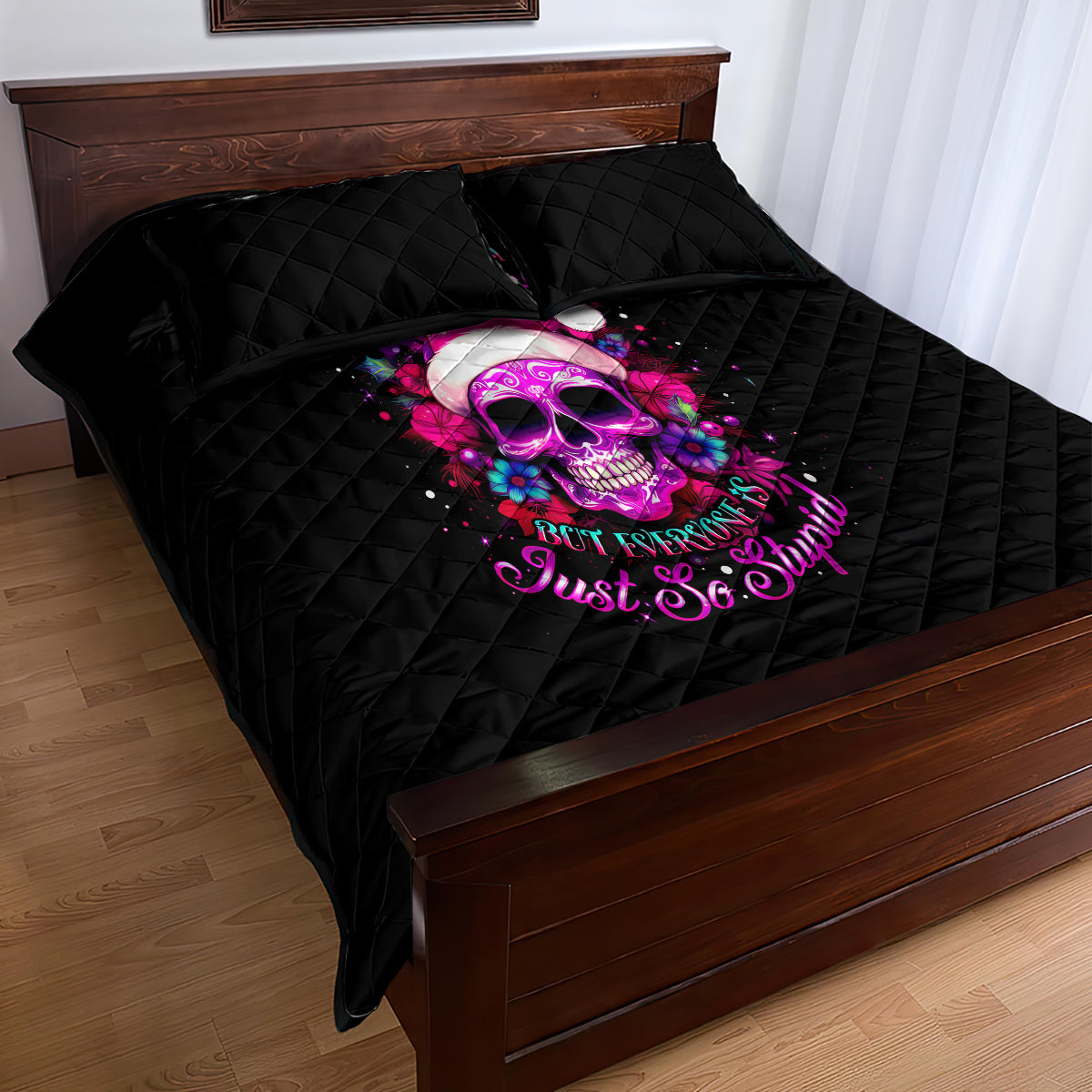 Sugar Skull Santa Quilt Bed Set I Wan't To Be A Nice Person But Everyone Is Just So Stupid - Wonder Print Shop
