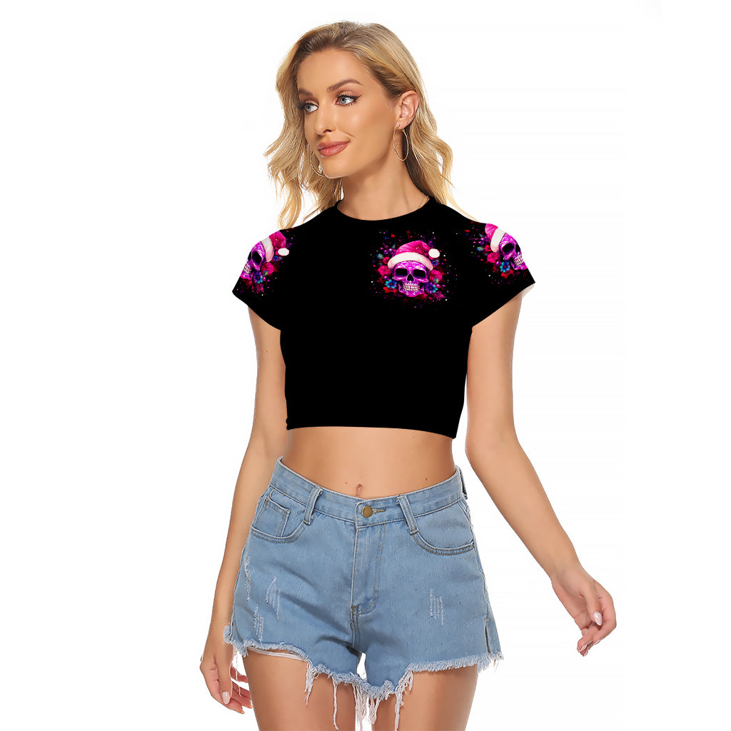 Sugar Skull Santa Raglan Cropped T Shirt I Wan't To Be A Nice Person But Everyone Is Just So Stupid - Wonder Print Shop