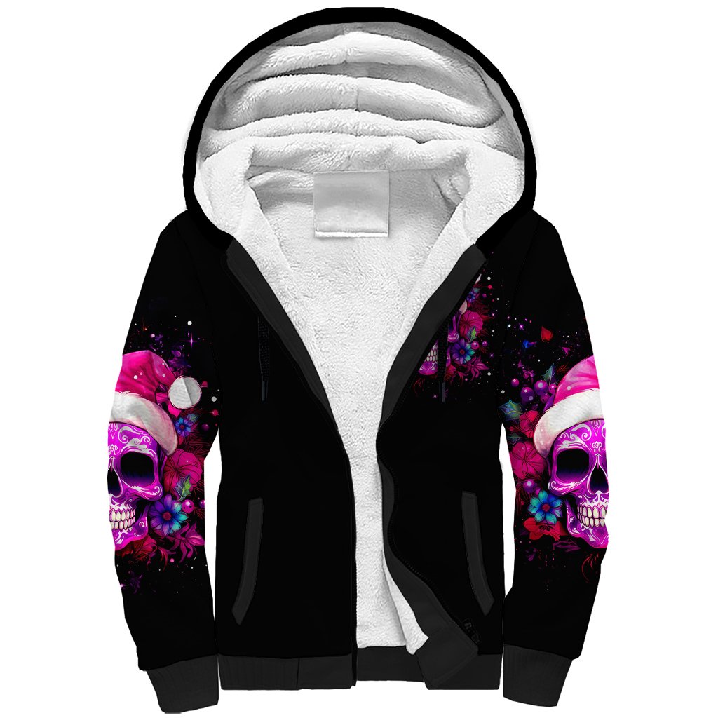 Sugar Skull Santa Sherpa Hoodie I Wan't To Be A Nice Person But Everyone Is Just So Stupid - Wonder Print Shop