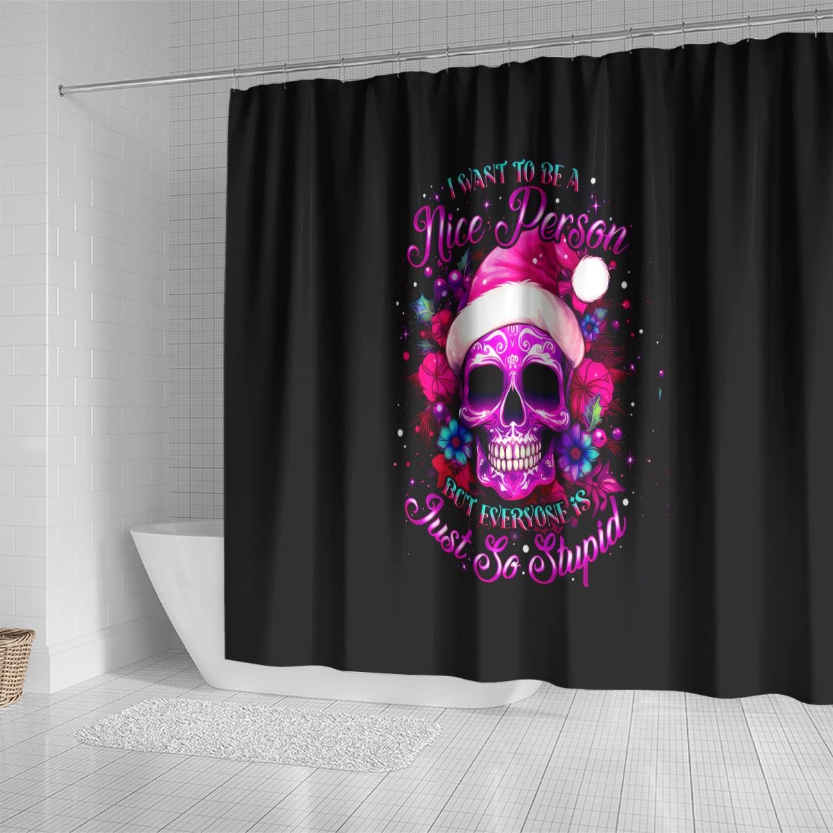 sugar-skull-santa-shower-curtain-i-want-to-be-a-nice-person-but-everyone-is-just-so-stupid