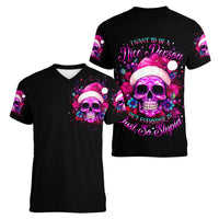 Sugar Skull Santa Women V Neck T Shirt I Wan't To Be A Nice Person But Everyone Is Just So Stupid - Wonder Print Shop