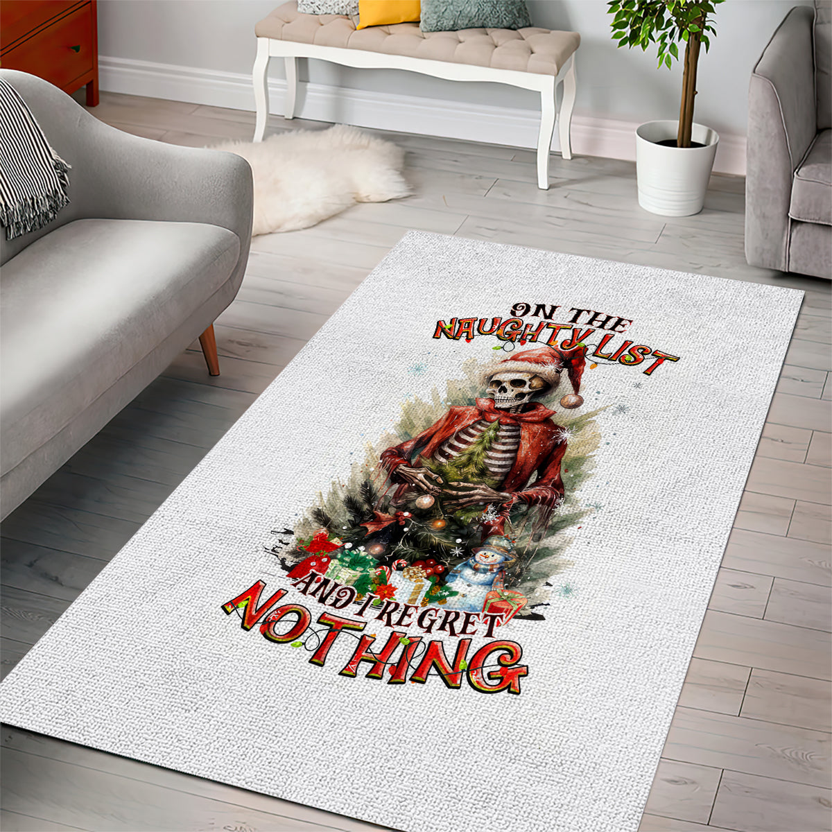 Skeleton Santa Claus Area Rug On The Naughty List And I Regret Nothing - Wonder Print Shop