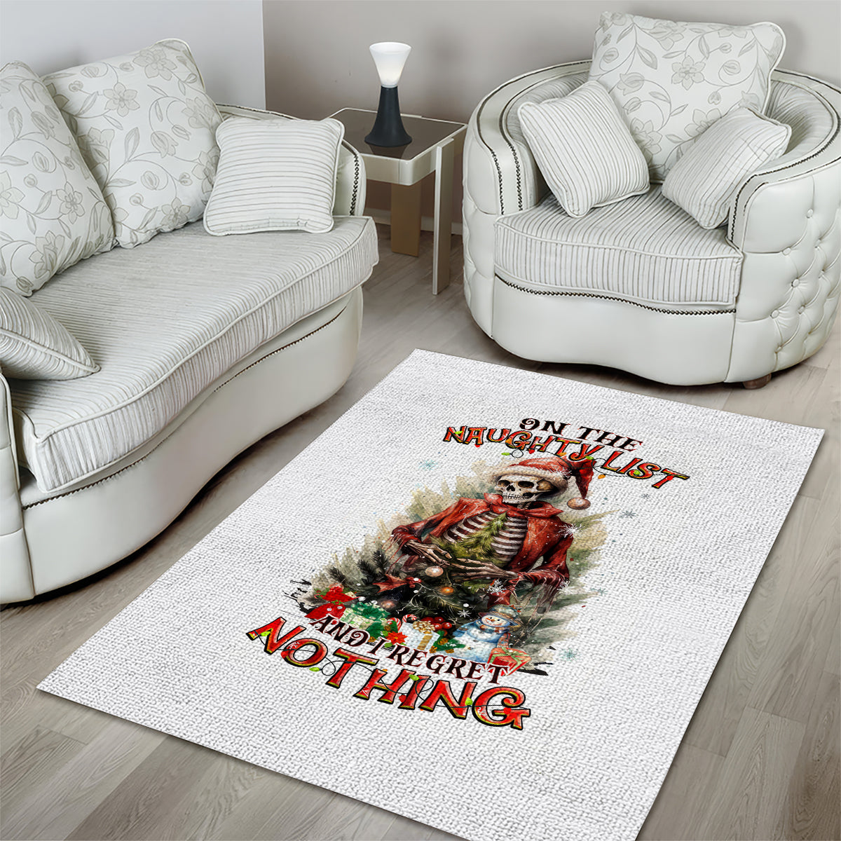 Skeleton Santa Claus Area Rug On The Naughty List And I Regret Nothing - Wonder Print Shop