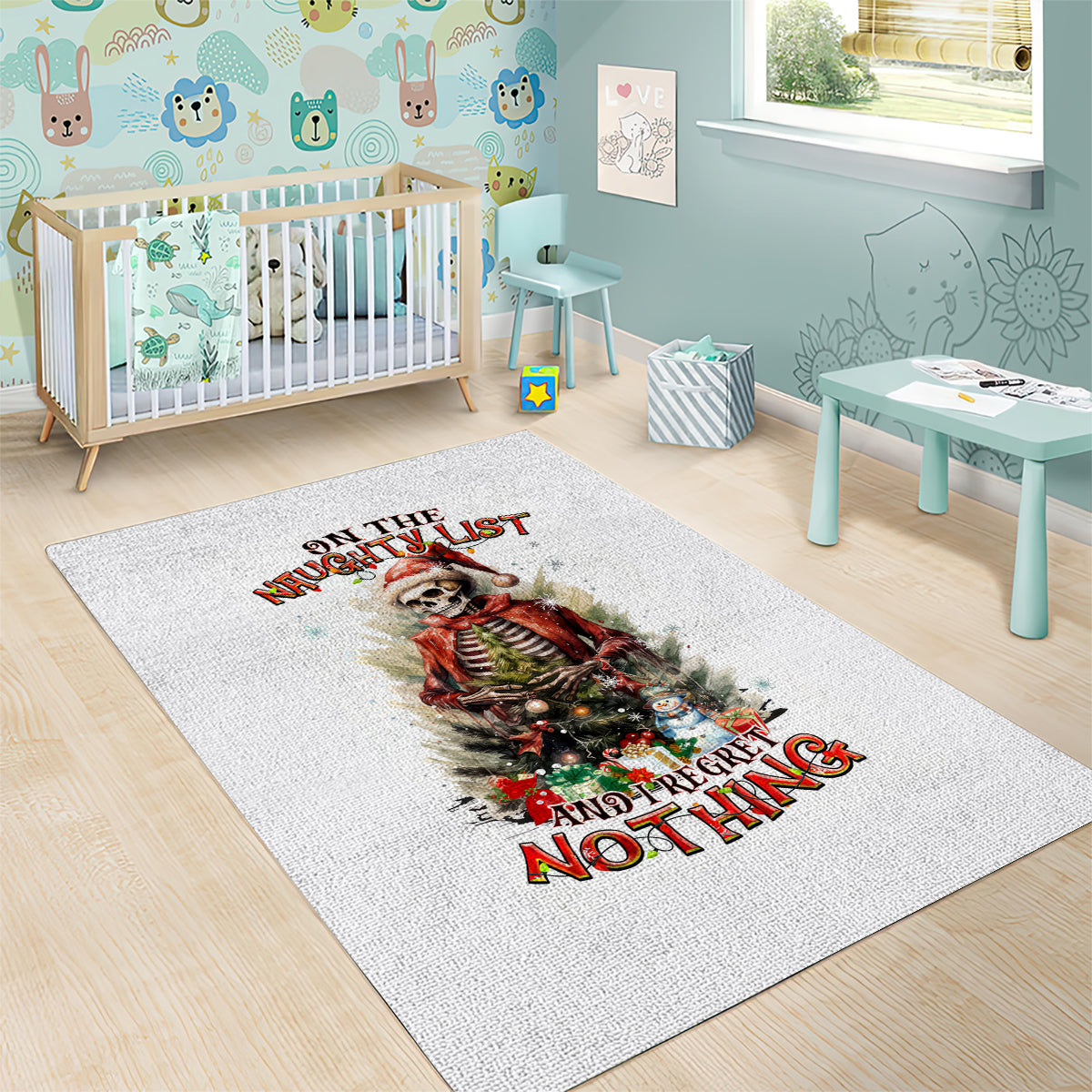 Skeleton Santa Claus Area Rug On The Naughty List And I Regret Nothing - Wonder Print Shop