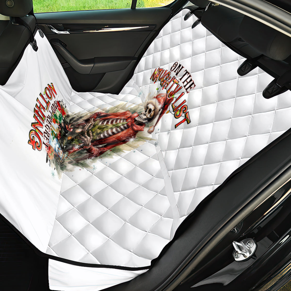 Skeleton Santa Claus Back Car Seat Cover On The Naughty List And I Regret Nothing - Wonder Print Shop