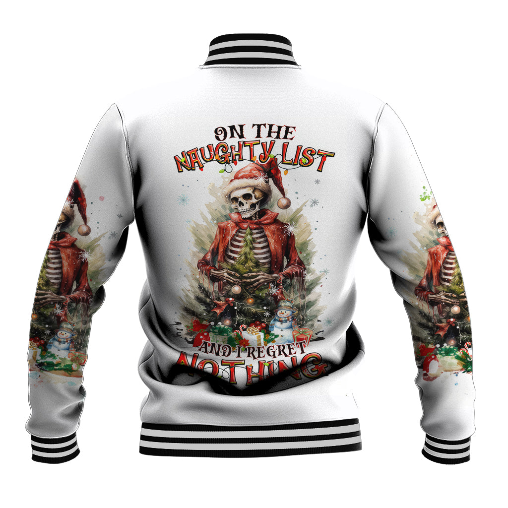Skeleton Santa Claus Baseball Jacket On The Naughty List And I Regret Nothing - Wonder Print Shop