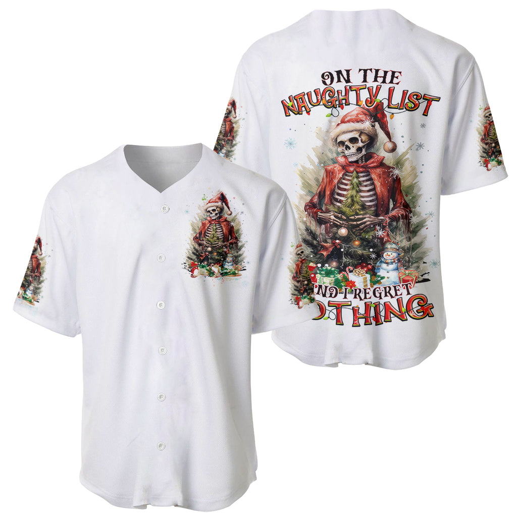 Skeleton Santa Claus Baseball Jersey On The Naughty List And I Regret Nothing - Wonder Print Shop
