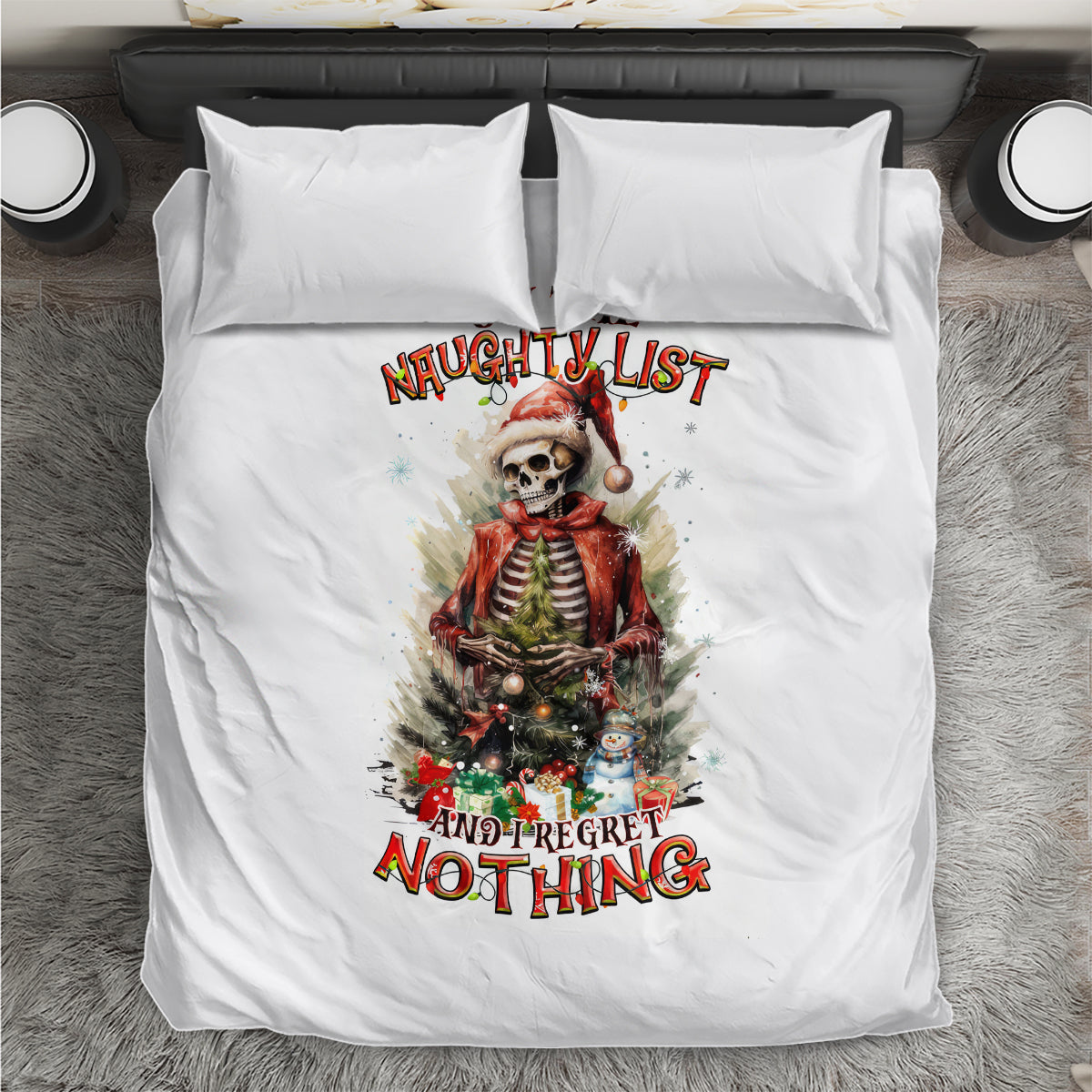 Skeleton Santa Claus Bedding Set On The Naughty List And I Regret Nothing - Wonder Print Shop
