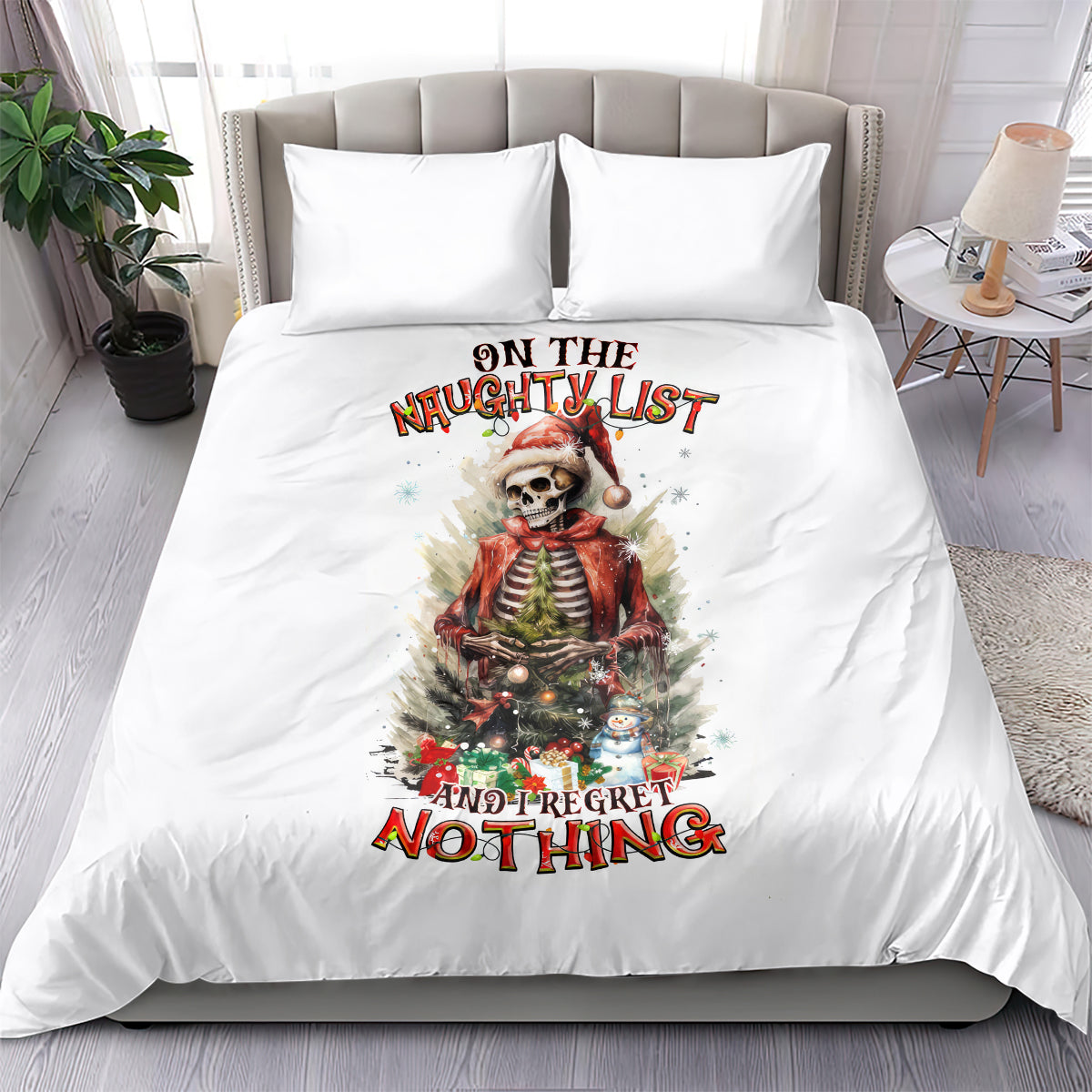 Skeleton Santa Claus Bedding Set On The Naughty List And I Regret Nothing - Wonder Print Shop