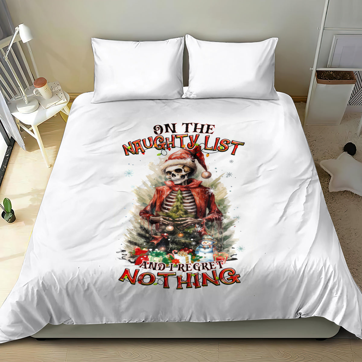 Skeleton Santa Claus Bedding Set On The Naughty List And I Regret Nothing - Wonder Print Shop
