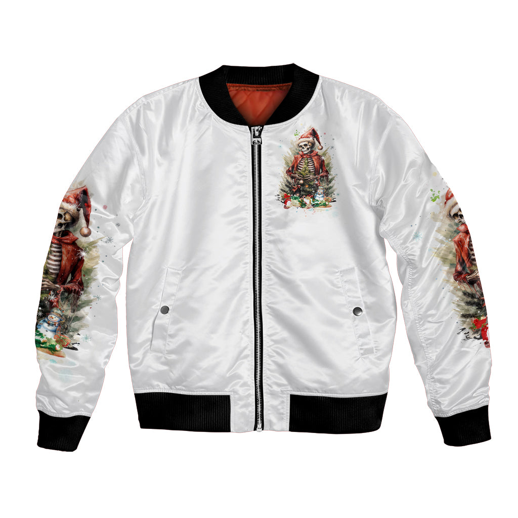Skeleton Santa Claus Bomber Jacket On The Naughty List And I Regret Nothing - Wonder Print Shop