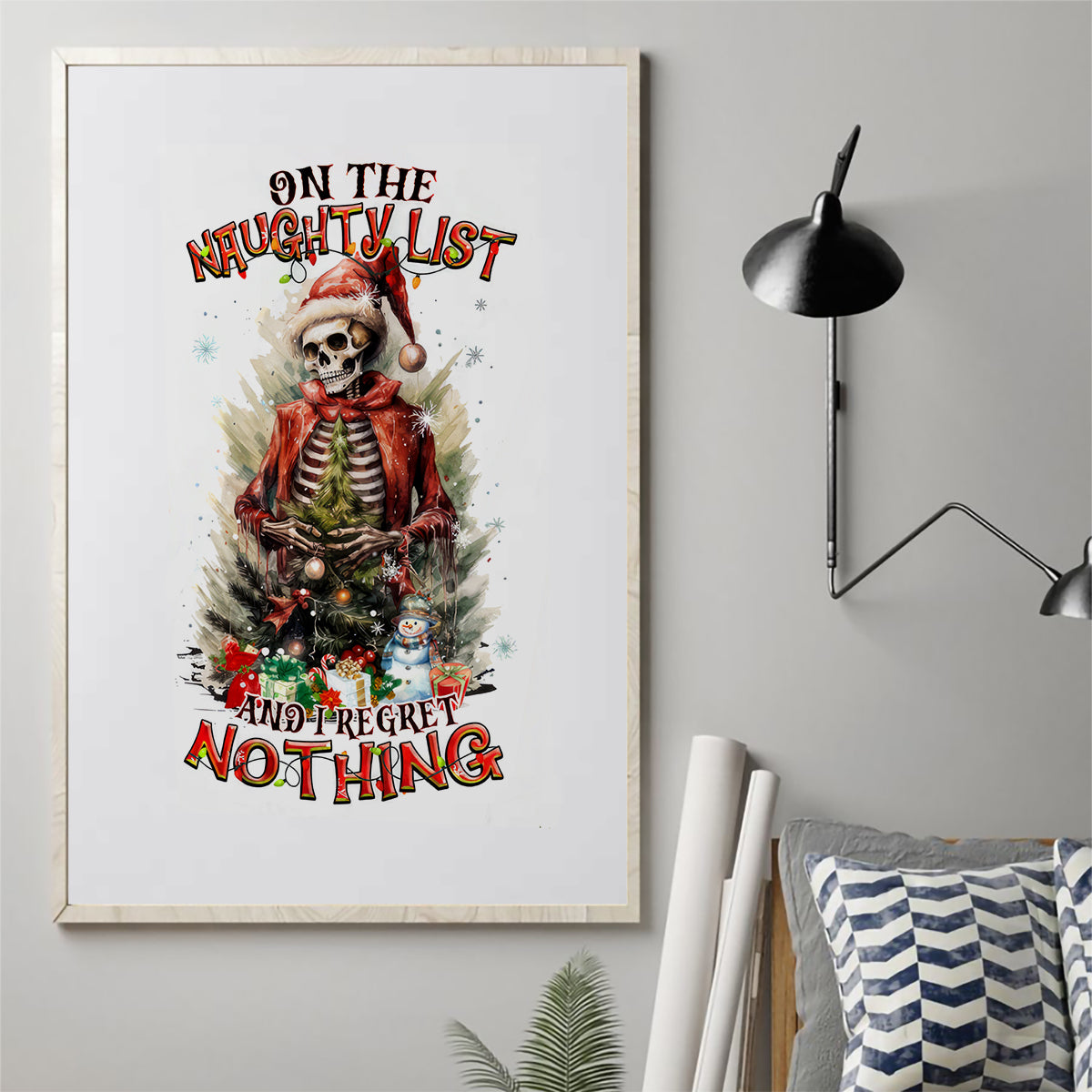 Skeleton Santa Claus Canvas Wall Art On The Naughty List And I Regret Nothing - Wonder Print Shop