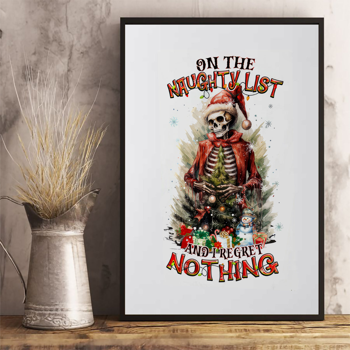 Skeleton Santa Claus Canvas Wall Art On The Naughty List And I Regret Nothing - Wonder Print Shop
