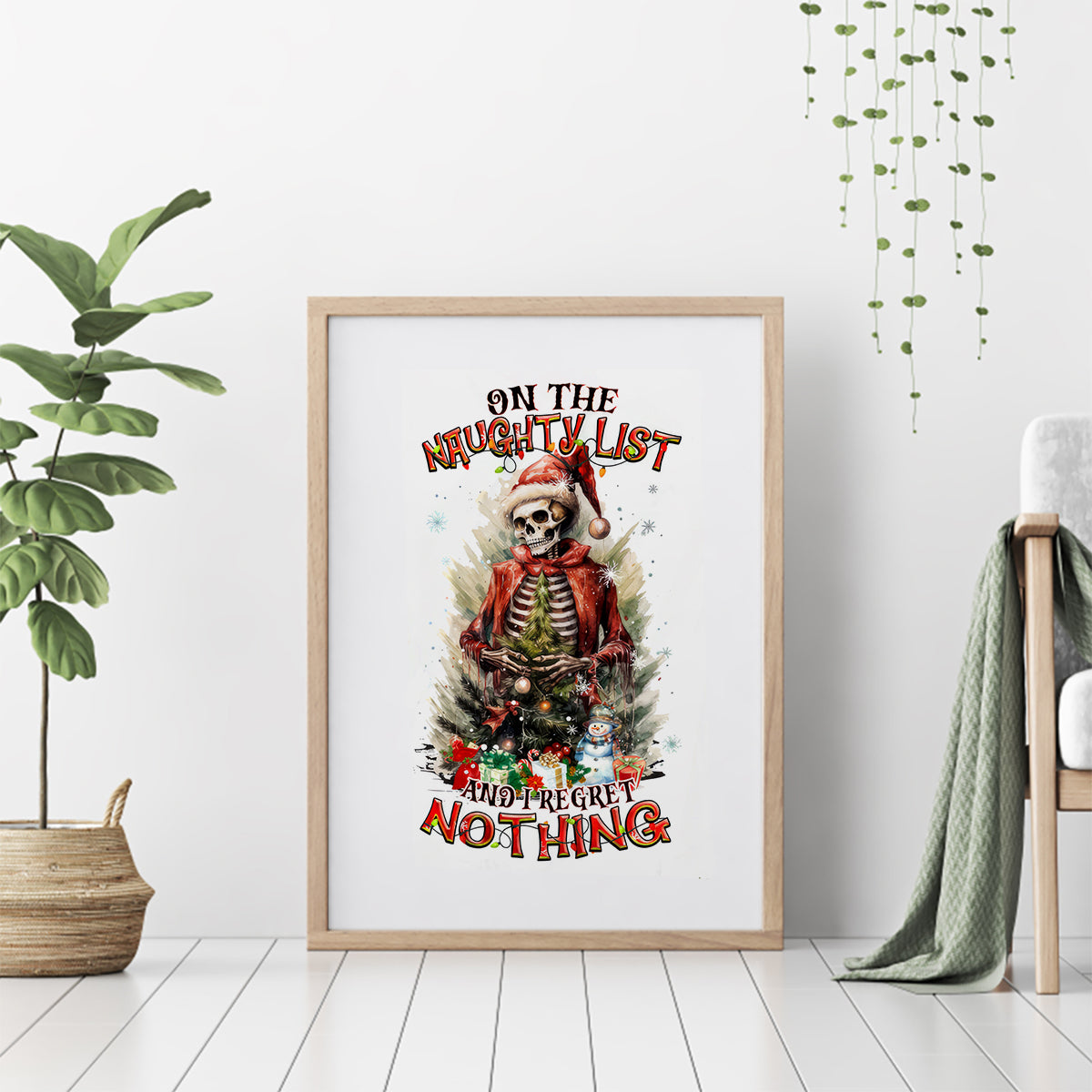 Skeleton Santa Claus Canvas Wall Art On The Naughty List And I Regret Nothing - Wonder Print Shop