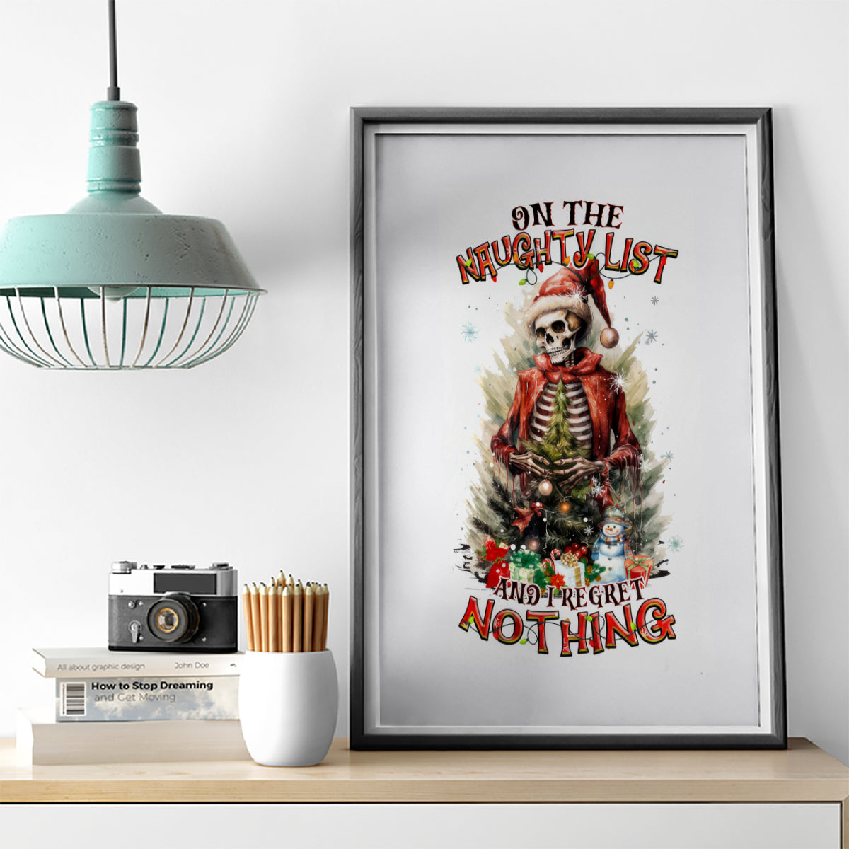 Skeleton Santa Claus Canvas Wall Art On The Naughty List And I Regret Nothing - Wonder Print Shop