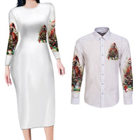 Skeleton Santa Claus Couples Matching Long Sleeve Bodycon Dress and Long Sleeve Button Shirt On The Naughty List And I Regret Nothing - Wonder Print Shop