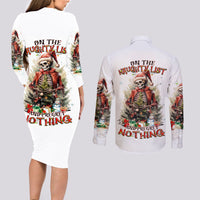 Skeleton Santa Claus Couples Matching Long Sleeve Bodycon Dress and Long Sleeve Button Shirt On The Naughty List And I Regret Nothing - Wonder Print Shop