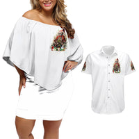 Skeleton Santa Claus Couples Matching Off Shoulder Short Dress and Hawaiian Shirt On The Naughty List And I Regret Nothing - Wonder Print Shop