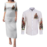 Skeleton Santa Claus Couples Matching Puletasi Dress and Long Sleeve Button Shirt On The Naughty List And I Regret Nothing - Wonder Print Shop
