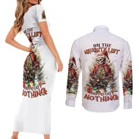 Skeleton Santa Claus Couples Matching Short Sleeve Bodycon Dress and Long Sleeve Button Shirt On The Naughty List And I Regret Nothing - Wonder Print Shop