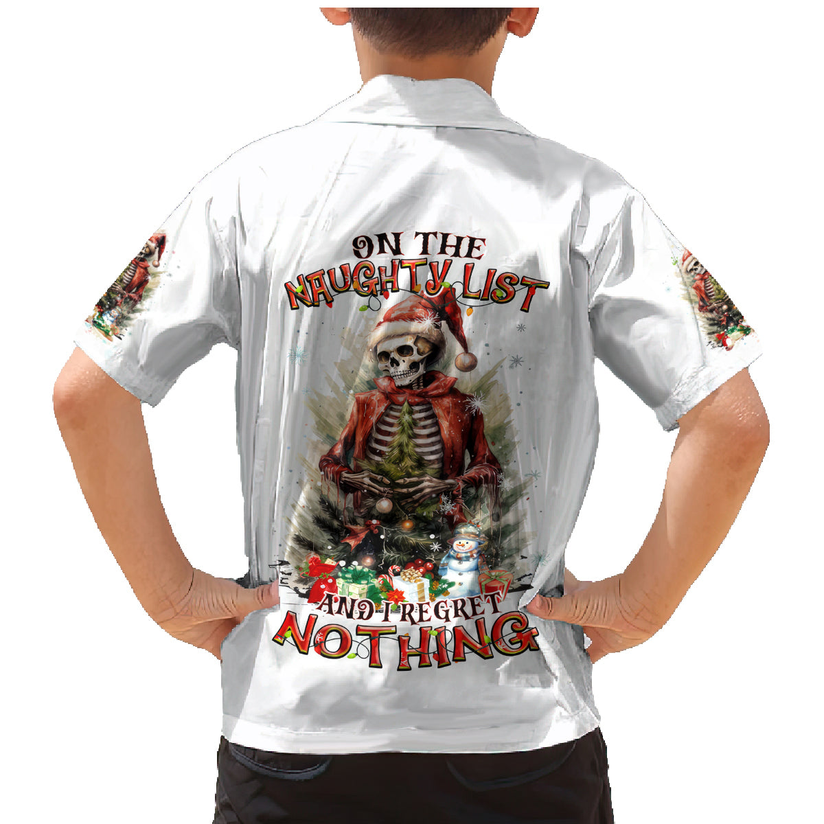 Skeleton Santa Claus Family Matching Mermaid Dress and Hawaiian Shirt On The Naughty List And I Regret Nothing - Wonder Print Shop