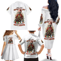 Skeleton Santa Claus Family Matching Off Shoulder Long Sleeve Dress and Hawaiian Shirt On The Naughty List And I Regret Nothing - Wonder Print Shop