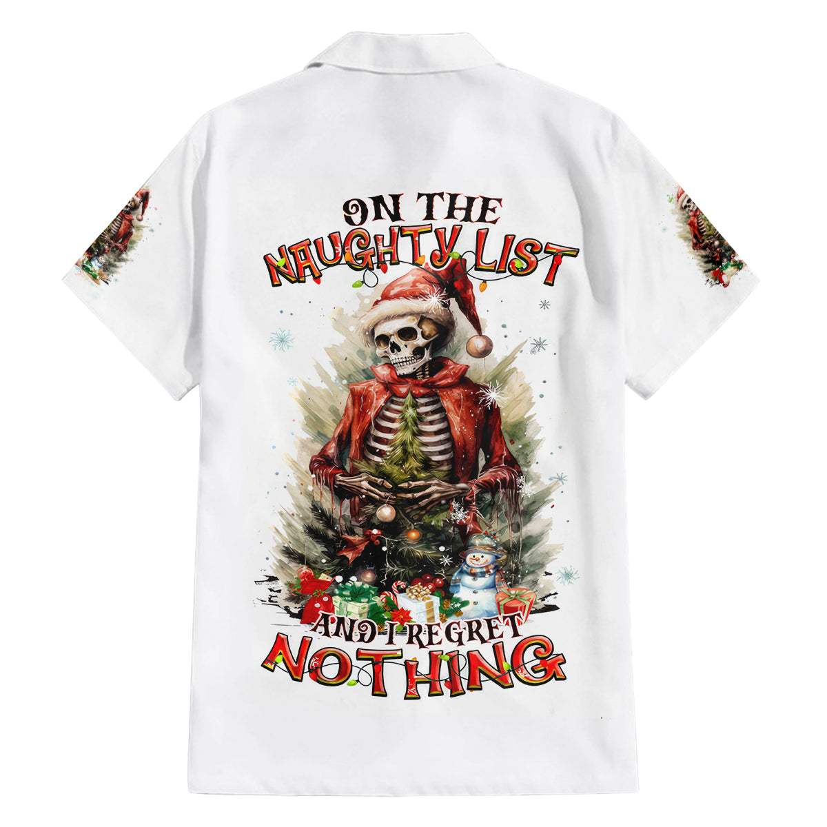 Skeleton Santa Claus Family Matching Off Shoulder Maxi Dress and Hawaiian Shirt On The Naughty List And I Regret Nothing - Wonder Print Shop