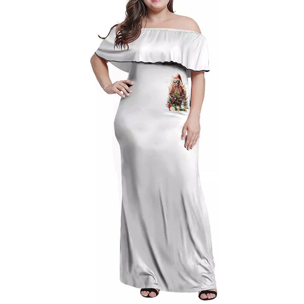 Skeleton Santa Claus Family Matching Off Shoulder Maxi Dress and Hawaiian Shirt On The Naughty List And I Regret Nothing - Wonder Print Shop